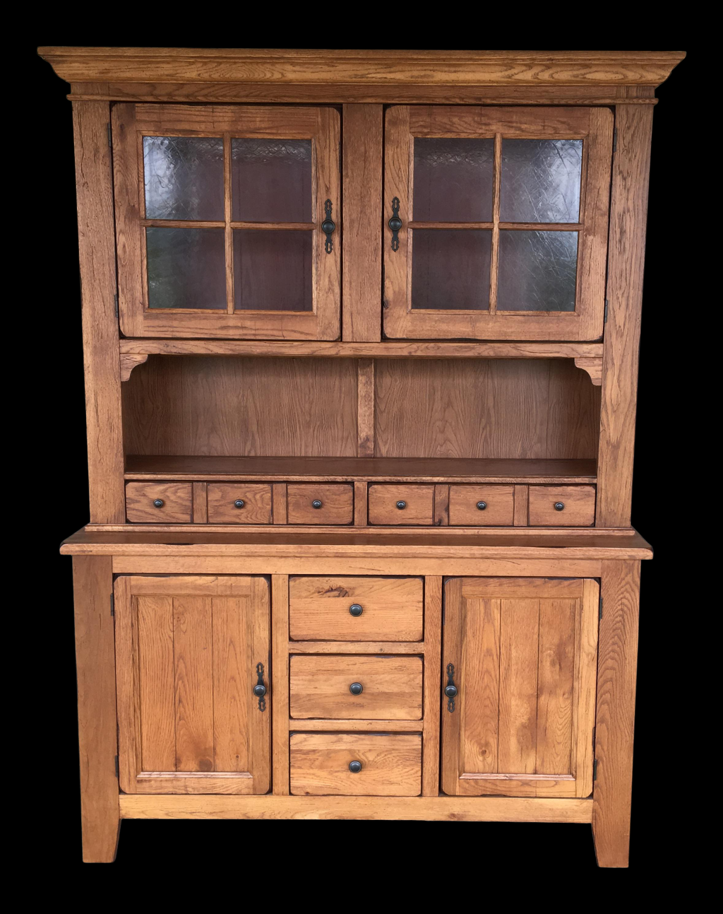 Picture of: Broyhill Attic Heirlooms  Piece Lighted Oak Hutch