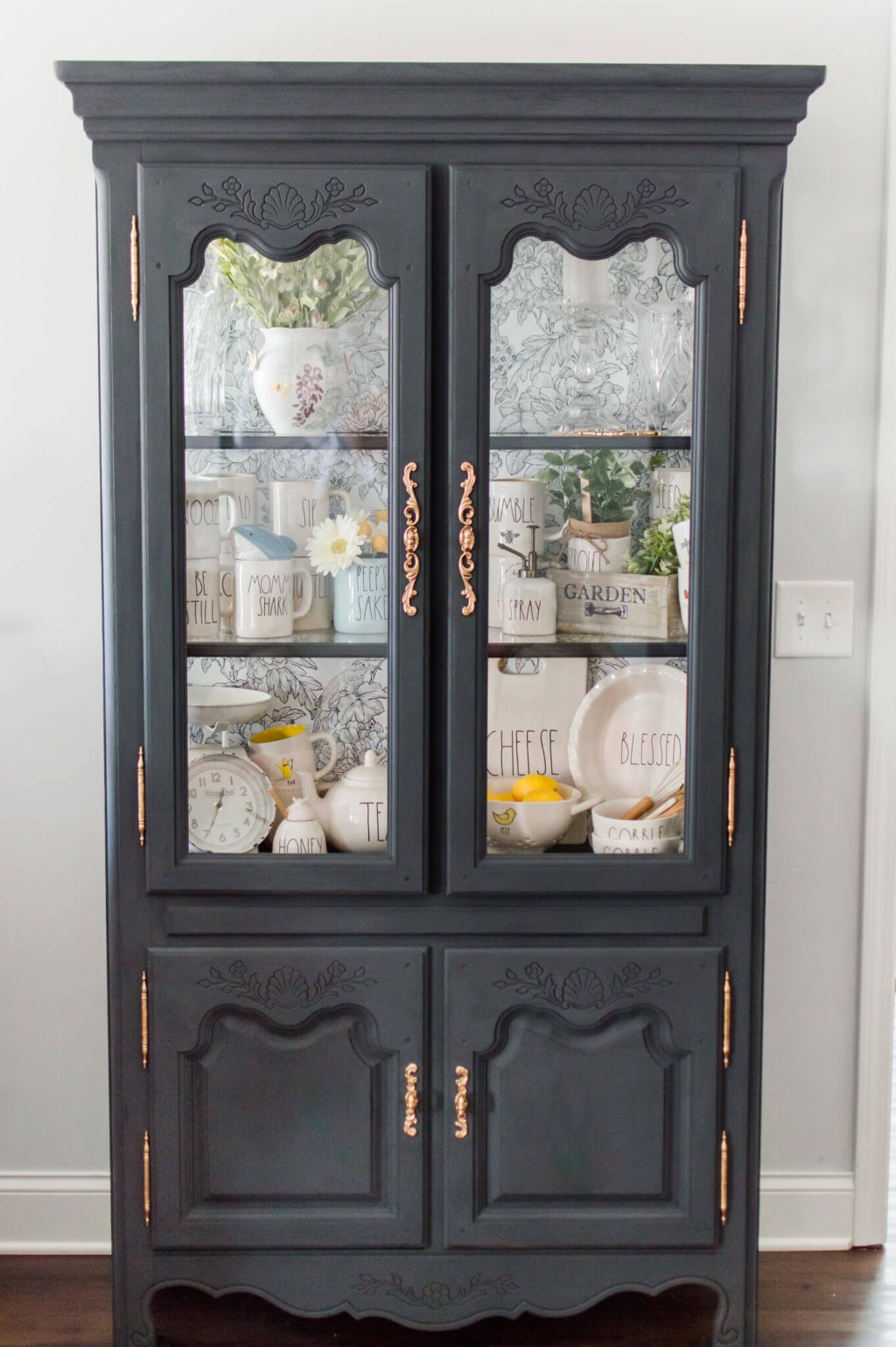 Picture of: Chalk Paint China Cabinet Makeover with Wallpaper – A Hosting Home