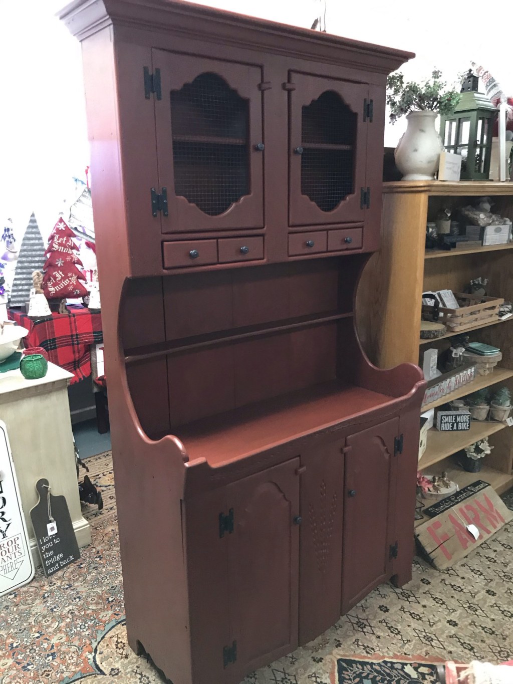 Picture of: Country Barn Red Vintage Habersham Hutch  Refreshed Furnishings