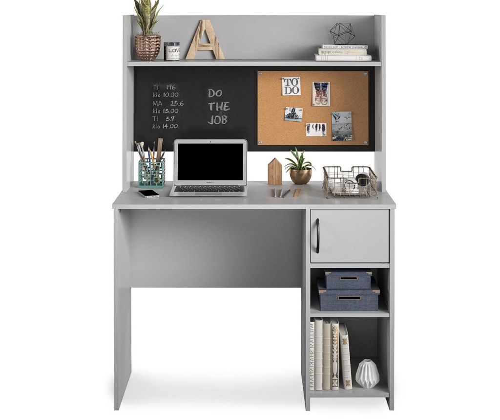 Picture of: Dove Gray Student Desk with Hutch
