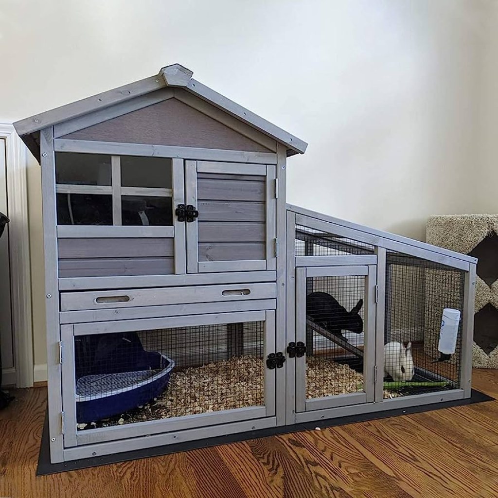 Picture of: Gutinneen Rabbit House Indoor Outdoor Rabbit Hutch with Ventilation  Door,Wooden Bunny cage with No LeakageTray, Removable Bottom Wire Mesh &  PVC