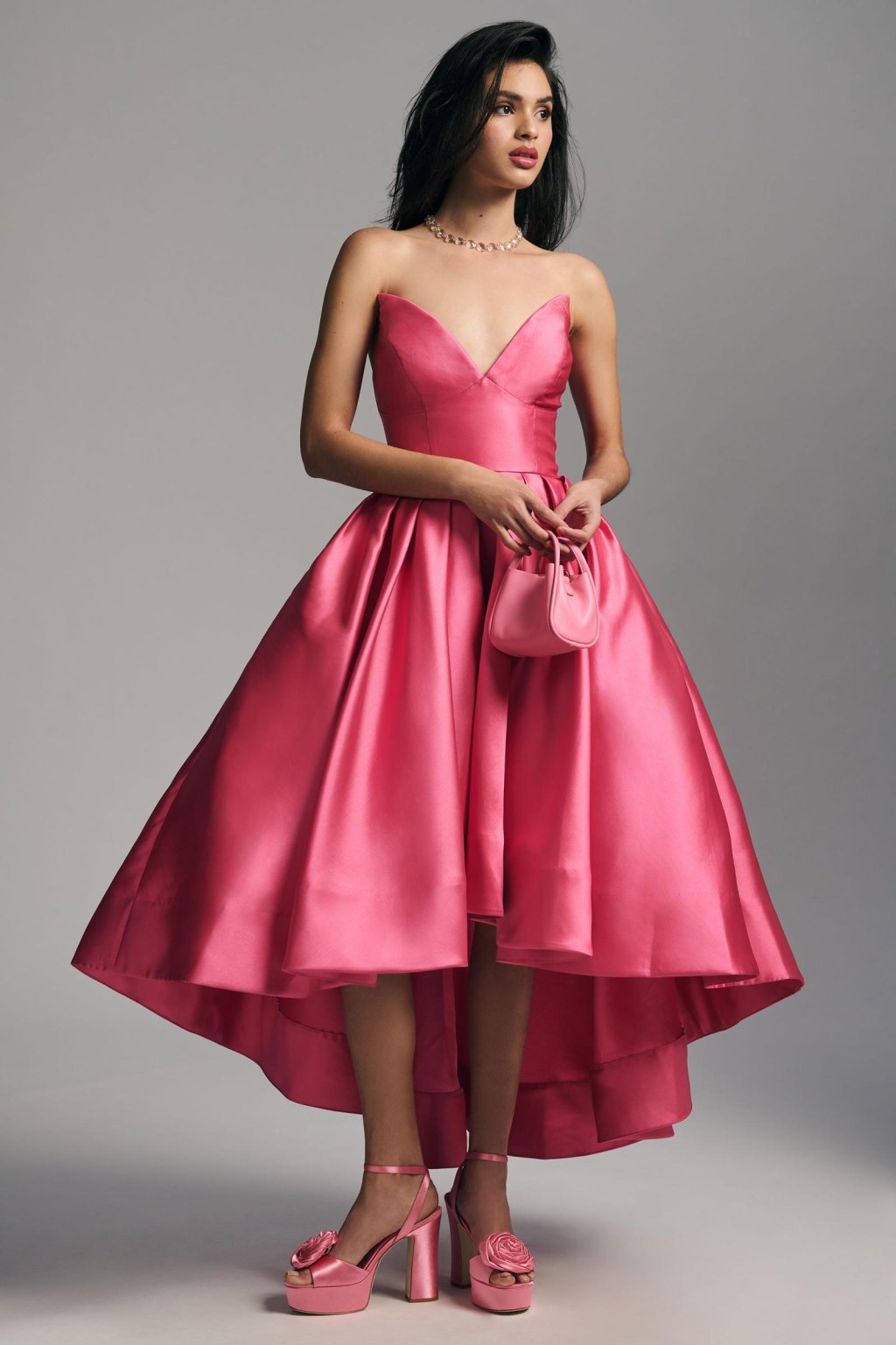 Picture of: Hutch Sabrina Strapless V-Neck Pleated High-Low Gown