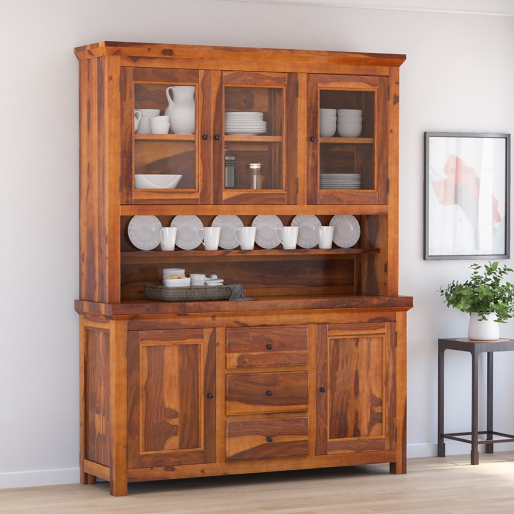 Picture of: Naperville Rustic Solid Wood Glass Door Dining Room Kitchen Hutch