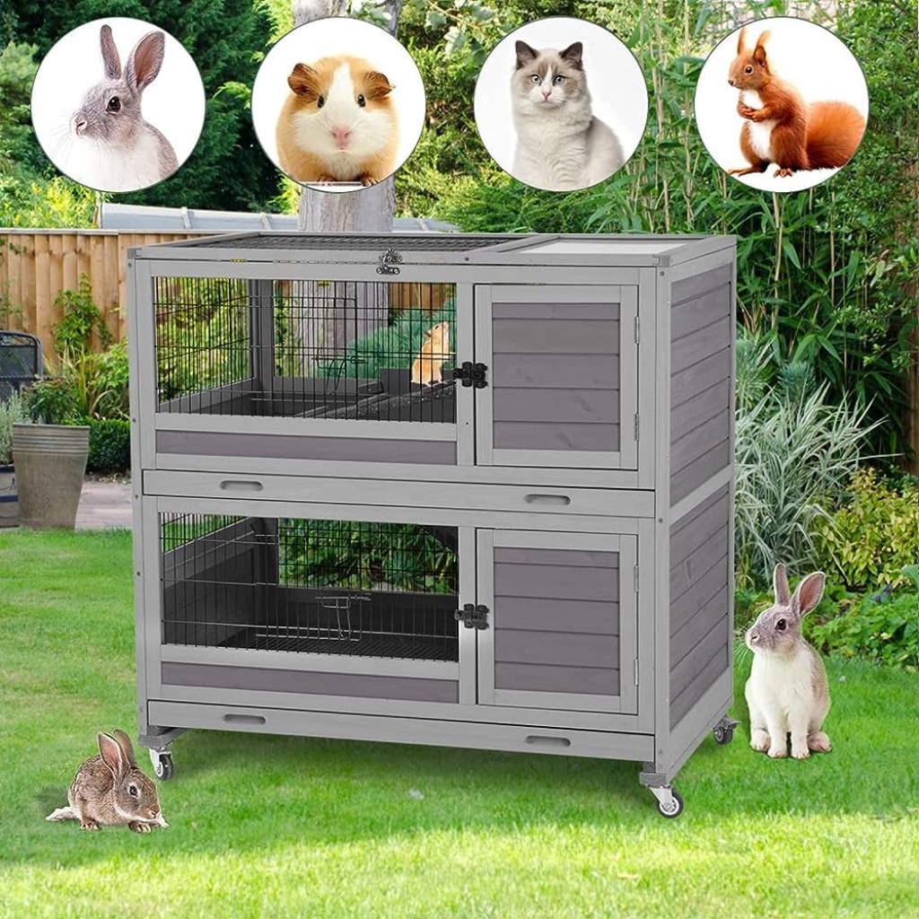 Picture of: Outdoor Winter Proof Rabbit Cage Double Storey Wooden House Rabbit