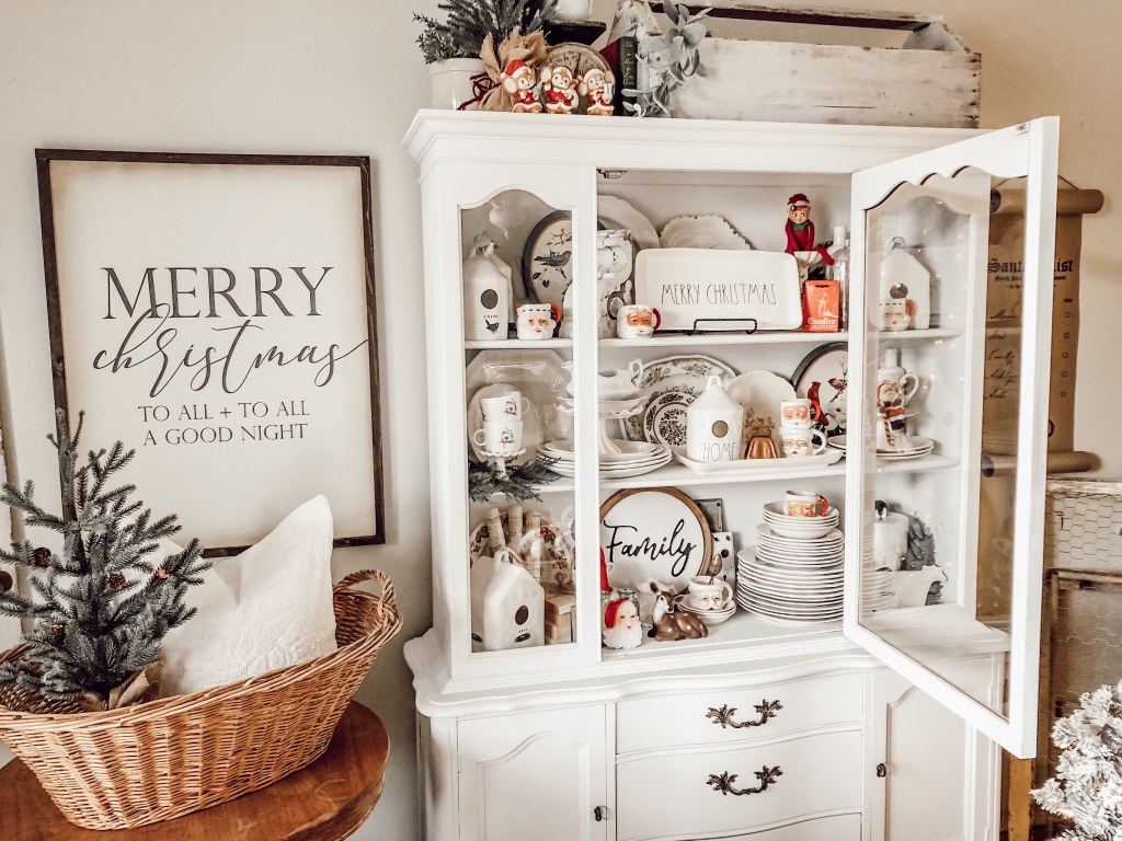 Picture of: Styling a Farmhouse Hutch with Vintage Christmas Decor – Rain and Pine